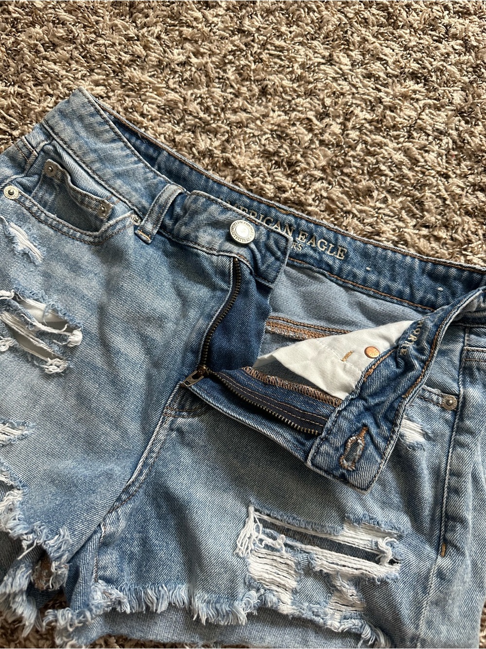 American Eagle Outfitters Light Blue Distressed Denim Shorts - Picture 3 of 7